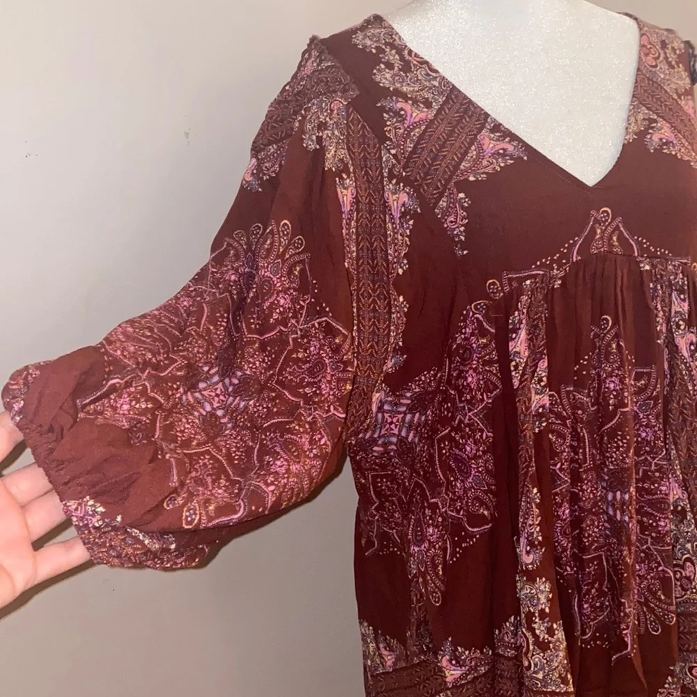 Free People Girl Talk Printed Tunic Top - Pomegranate Combo - Picture 3 of 15